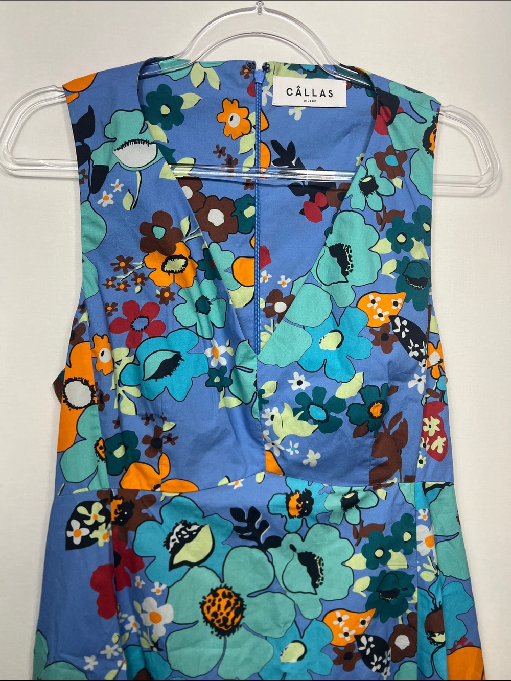 CÂLLAS Milano Blue Floral Cotton Midi Dress Made in Italy IT 42 US 6 - Picture 6 of 12